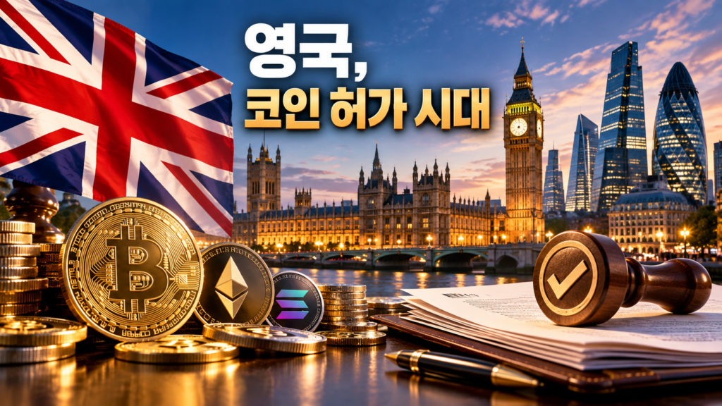 영국 금융당국의 암호화폐 기업 허가제와 제도권 진입을 표현한 이미지