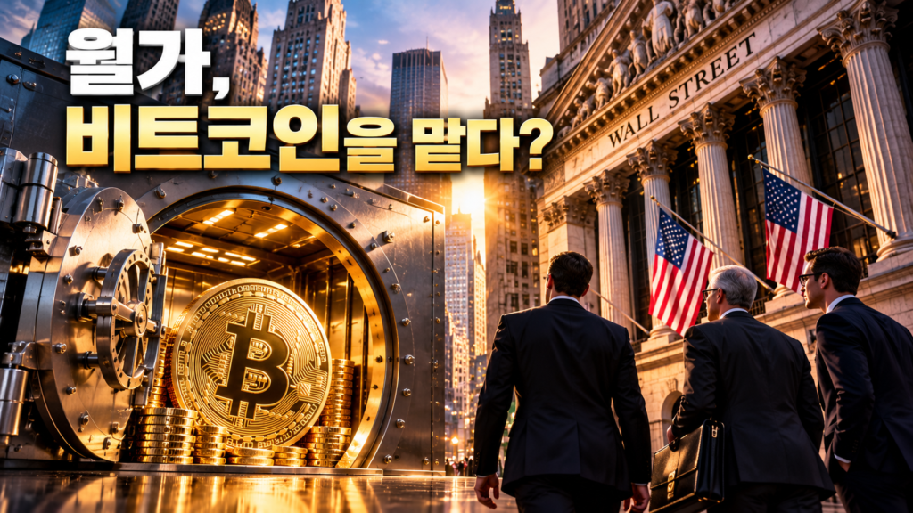 미국 월가 금융기관의 비트코인 암호화폐 수탁을 표현한 이미지