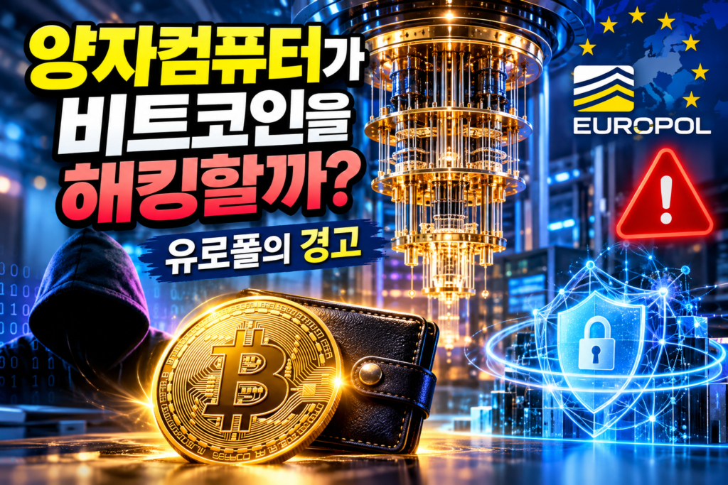 양자컴퓨터가 비트코인 지갑의 개인키와 공개키 보안에 미칠 위험을 설명하는 유로폴 경고 관련 대표이미지